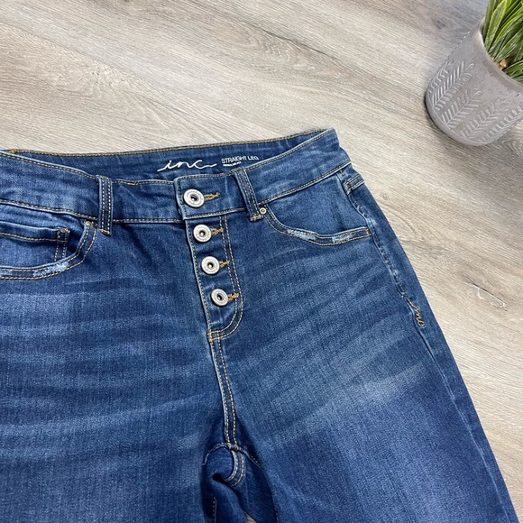 INC International Concepts Dark Blue Straight Leg Jeans with Frayed Hem - Picture 5 of 16